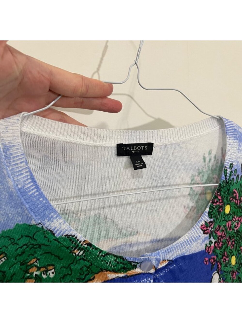 Talbots Charming Cardigan Sweater Capri Scene Lp Button Classic Coastal Novelty - Picture 5 of 16